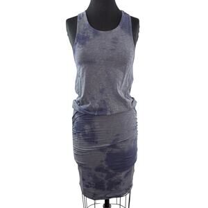 SUNDRY Gray Blue Tank Dress Cotton Stretch Ruched Tie-Dye Racerback Sz 1 NWOT
